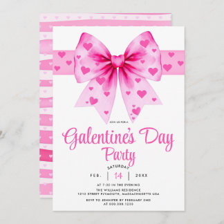 Large pink bow and hearts Galentine's Day party    Inbjudningar
