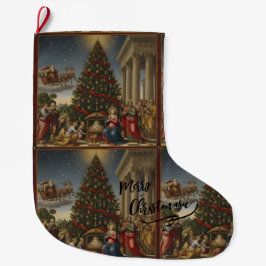 Large Polyester Nativity Santa Christmas Stocking Stor Julstrumpa