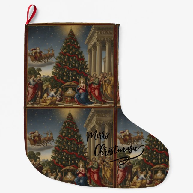 Large Polyester Nativity Santa Christmas Stocking Stor Julstrumpa (Framsidan)