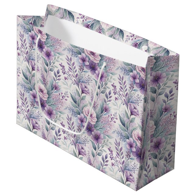 Large Purple Lavender Floral Gift Bag (Framsidan Vinklad)