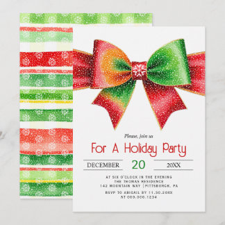 Large red and green bow christmas holiday party inbjudningar
