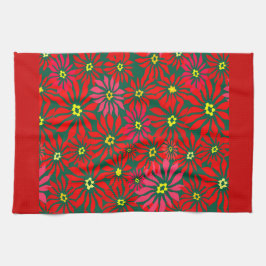 Large Red Poinsettia Flowers on Green Red Borders Kökshandduk