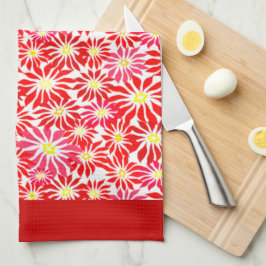 Large Red Poinsettia Retro Blommönster Kitchen Kökshandduk