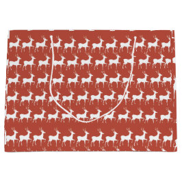 Large Red Reindeer Pattern Holiday Gift Bag