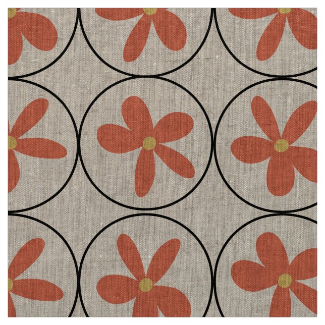 Large Retro Peach Floral - Natural Linen Fabric Tyg (Provkarta)