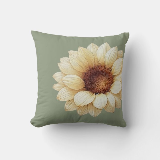 Large Sunflower Sage Green Throw Pillow Kudde (Framsida)