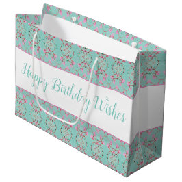 Large Teal and Rosa Tote Stil Birthday Gift Bag