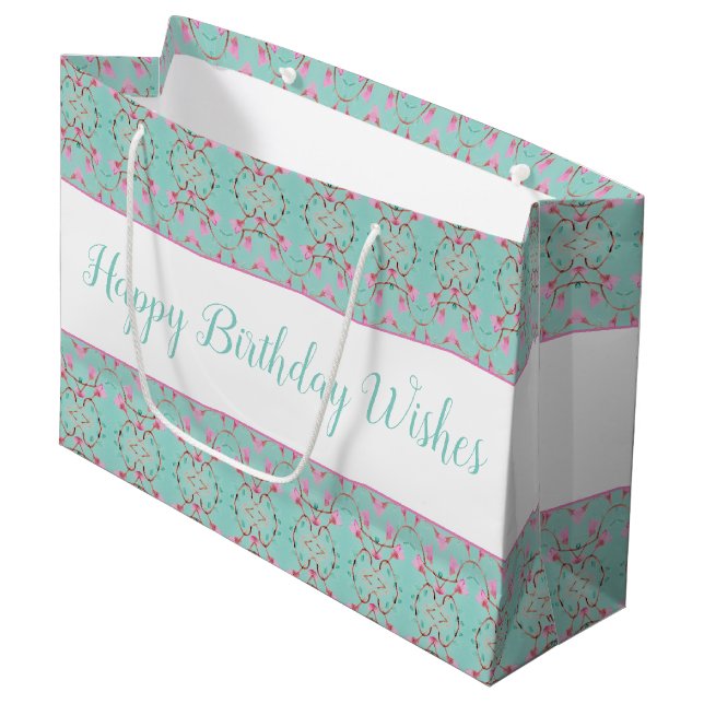 Large Teal and Rosa Tote Stil Birthday Gift Bag (Framsidan Vinklad)