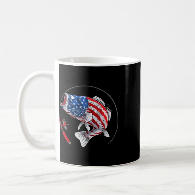 Largemouth B Fisk Usa Amerikansk Flagga Fiske  Kaffemugg (Vänster)