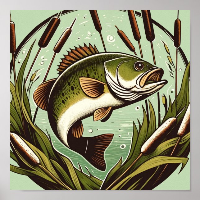 Largemouth Bass angler Fisherman Father's day      Poster (Framsidan)