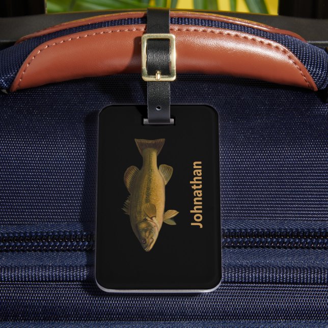 Largemouth Bass Fish and Name Phone Double-Sided Bagagebricka (Framsida Insitu 2)