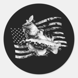 Largemouth Bass Fishing US Flagga Vintage Flagga Runt Klistermärke