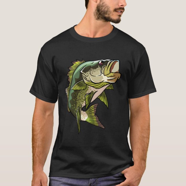 Largemouth Bass Illustration Fish Teckning Fishing T Shirt (Framsida)