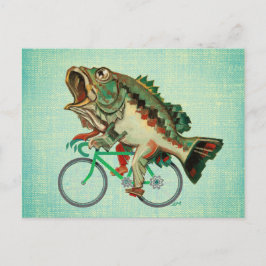 Largemouth Bass Riding a Bicycle Vykort