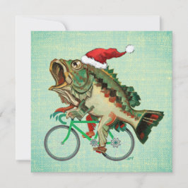 Largemouth Bass Riding a Bicycle with Santa Hat Julkort