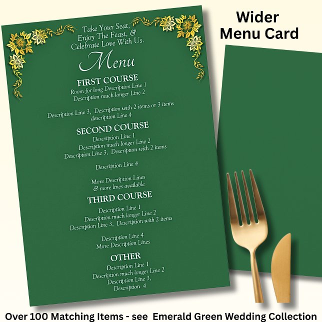 Larger Menu Card - Emerald Green & Gold Meny (Skapare uppladdad)