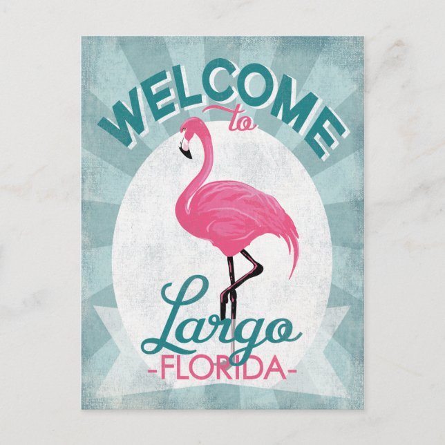 Largo Florida Rosa Flamingo Retro Vykort (Framsida)