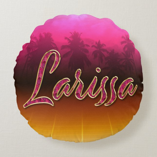 Larissa Vorname Name golden pink Kissen Rund Kudde (Framsidan)