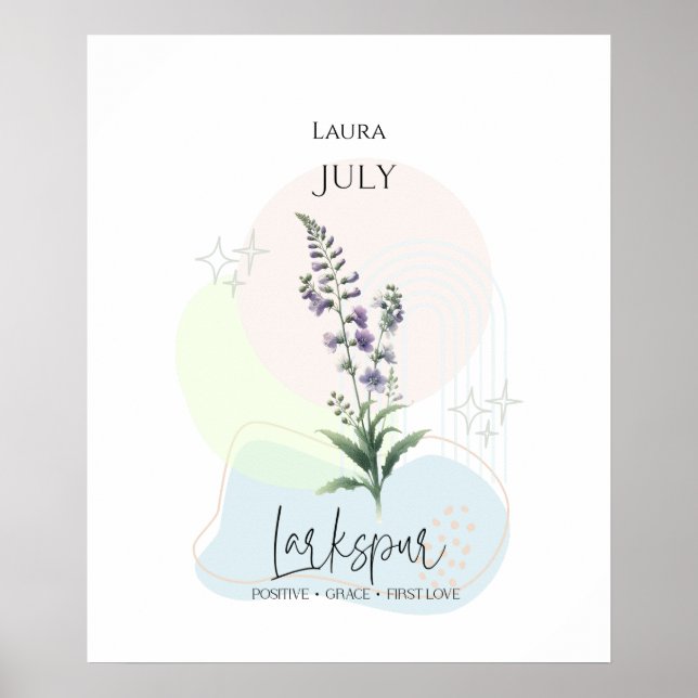 Larkspur Birth Flower i juli Poster (Framsidan)