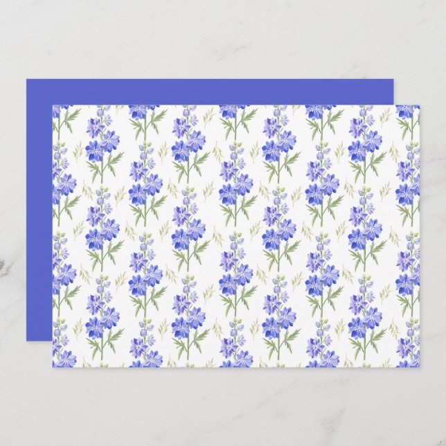 Larkspur Floral Botanical Note Card Anteckningskort (Fram/baksida)