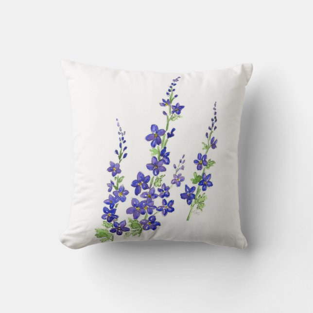 Larkspur Flowers Watercolor Pillow Kudde (Framsida)