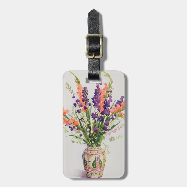 Larkspur och Gladioli i en marockansk vas Bagagebricka (Vertikal Framsida)