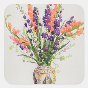 Larkspur och Gladioli i en marockansk vas Fyrkantigt Klistermärke