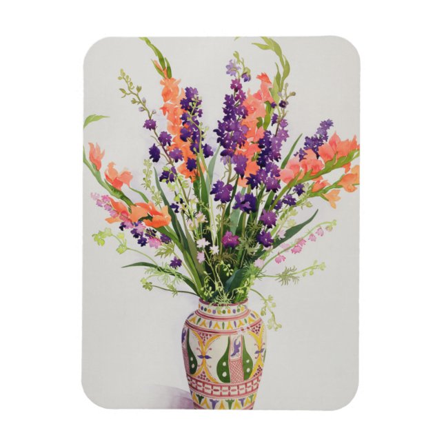 Larkspur och Gladioli i Vas i Marocko Magnet (Vertikal)