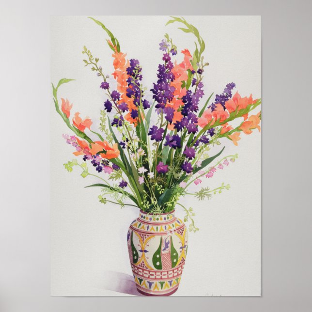 Larkspur och Gladioli i Vas i Marocko Poster (Framsidan)