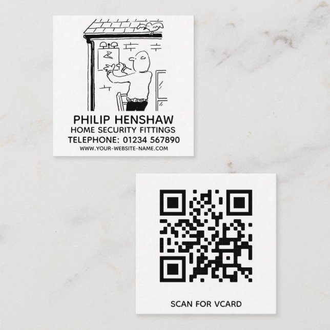 Larm- och säkerhetsanordningar för hemmet fyrkantigt visitkort (Fram/baksida)