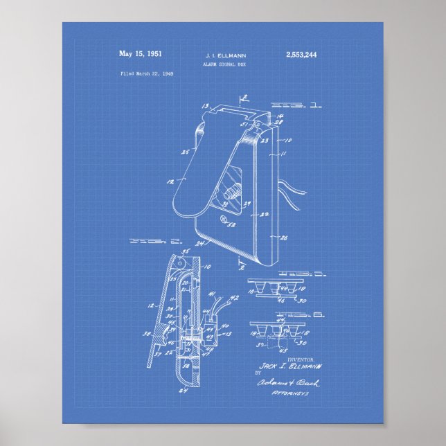 Larm Signal Box 1951 Patent Art - Blueprint Poster (Framsidan)
