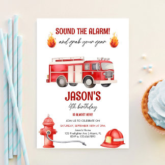 Larma Brandbilspojkar 4-årsdag Inbjudningar