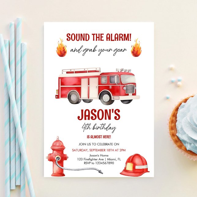Larma Brandbilspojkar 4-årsdag Inbjudningar (Skapare uppladdad)