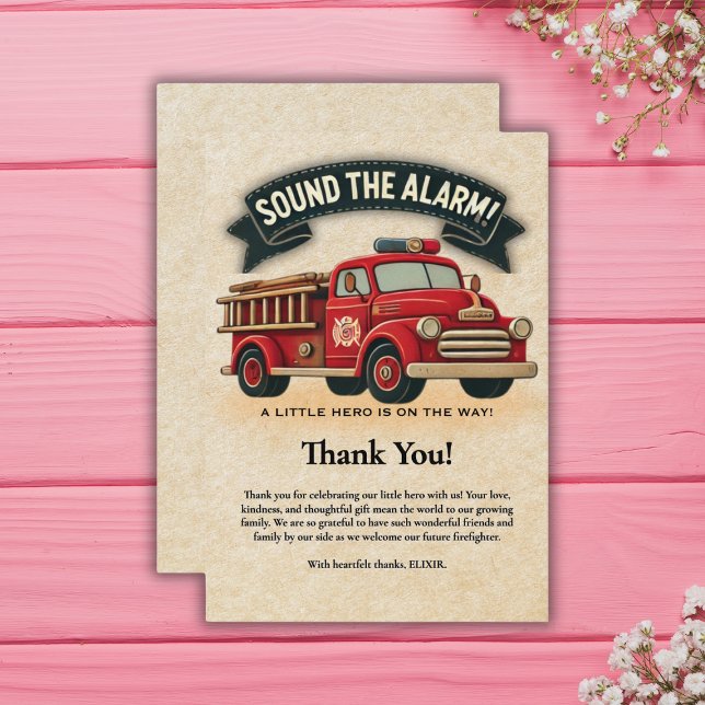 Larma! Vintage brandbil baby shower Tack Kort (Skapare uppladdad)
