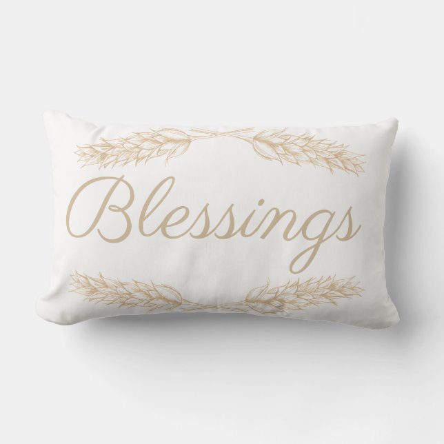 Larmhouse Wheat Stalk Laurels Blessings & Namn Lumbarkudde (Framsida)