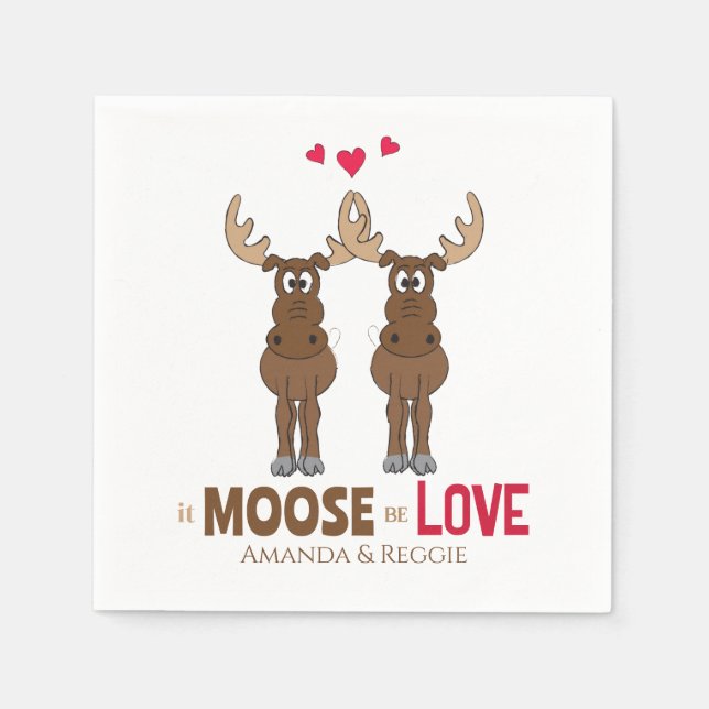 Lårnyj Bröllop Cute Humor Whimsical Moose Party Pappersservett (Framsidan)