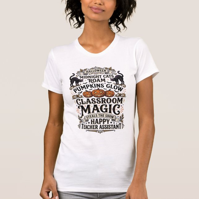 Läroassistent Halloween-tröja med svarta katter  T Shirt (Framsida)