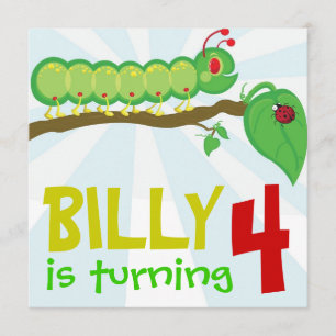 Larry den Caterpillar födelsedagsfest inbjudan