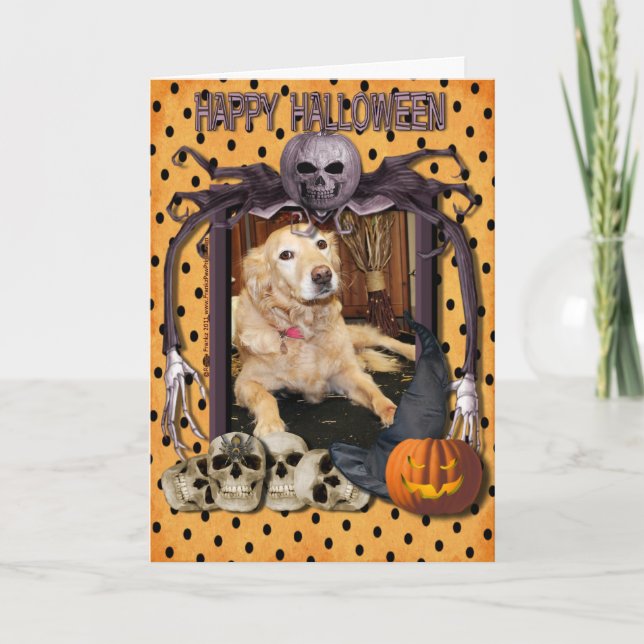 Larry - guld- Retriever - Photo-2 Halloween Kort (Framsida)