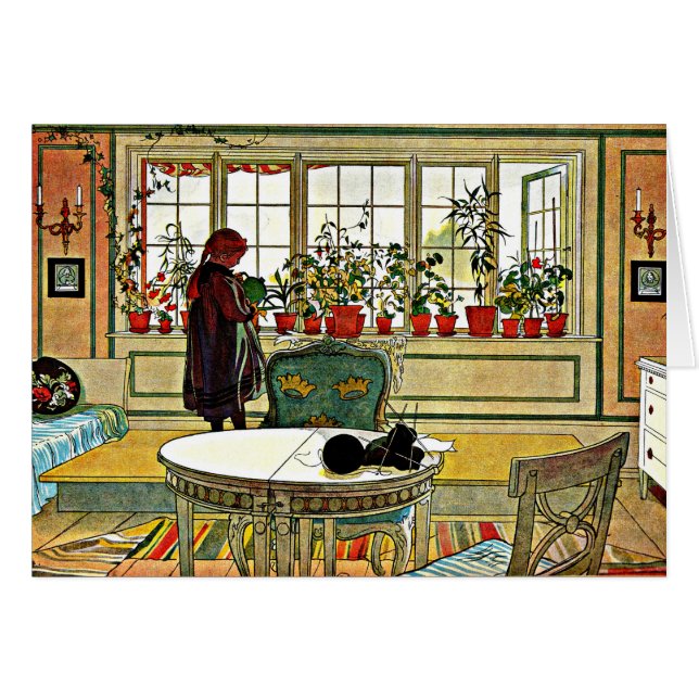 Larsson - Blommor på Windows sill Hälsningskort (Framsidan Horizontal)