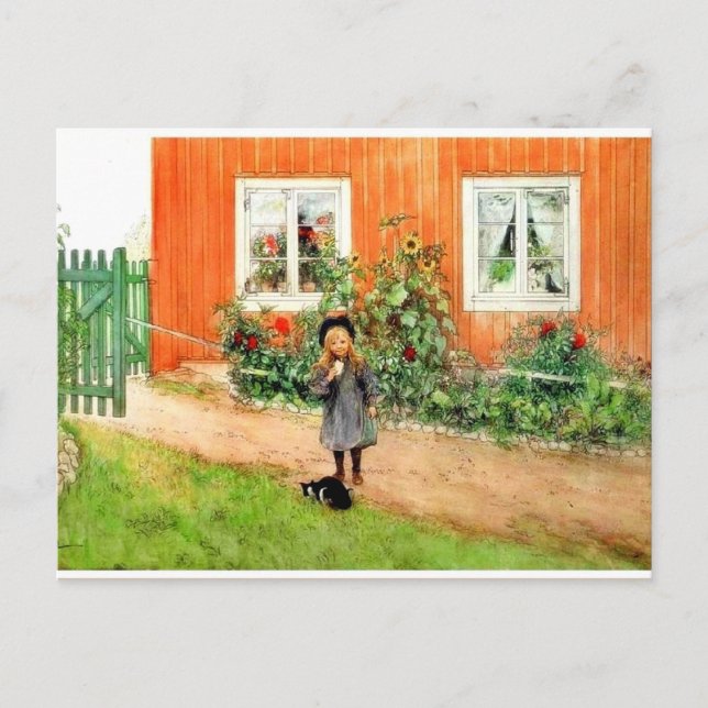 Larsson - Brita med en katt och en sandwich Vykort (Framsida)