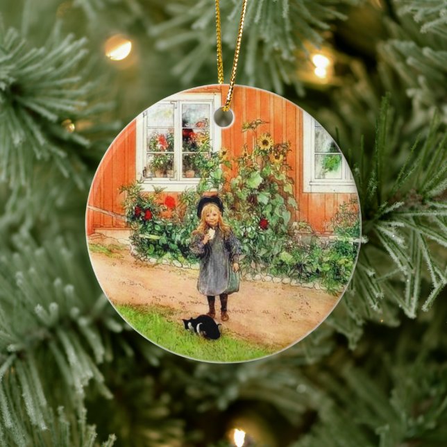 Larsson - Brita med katt och sandwich Julgransprydnad Keramik (Träd)