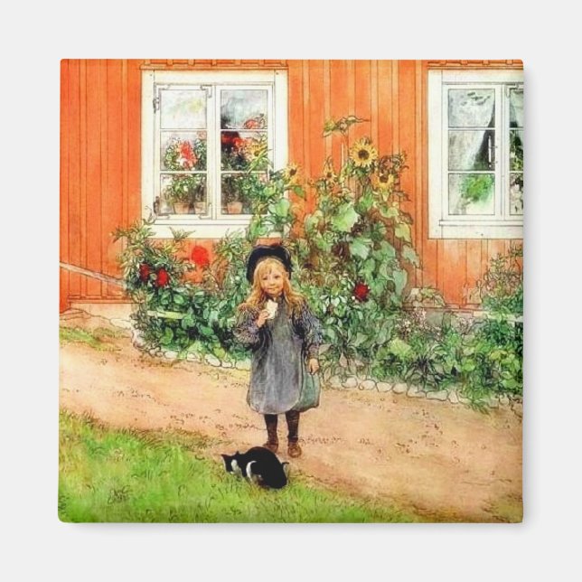 Larsson - Brita med katt och sandwich Magnet (Framsidan)