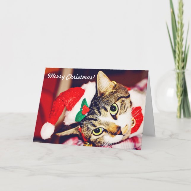 Lårt Anpassningsbar Cat Lover Red julhälsningskort Helgkort (Framsida)