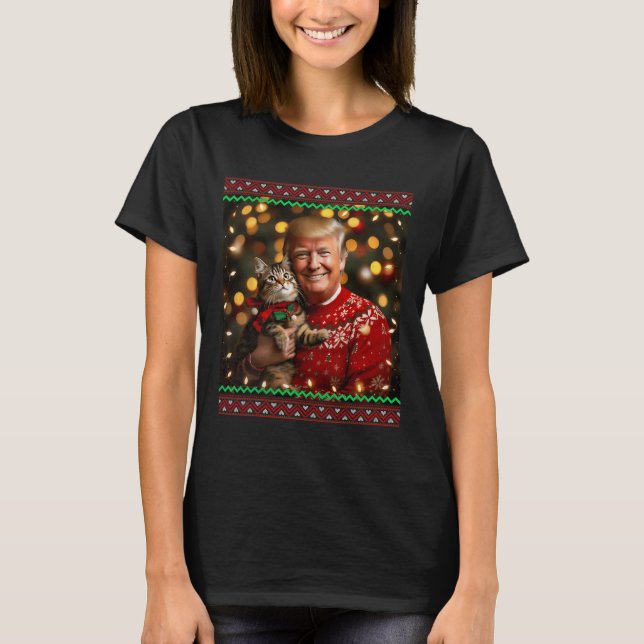 Lårt Katt Lover-julsöt Trump Ugly Chris T Shirt (Framsida)