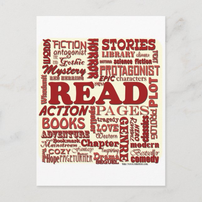 Läs allt om rött! vykort (Framsida)