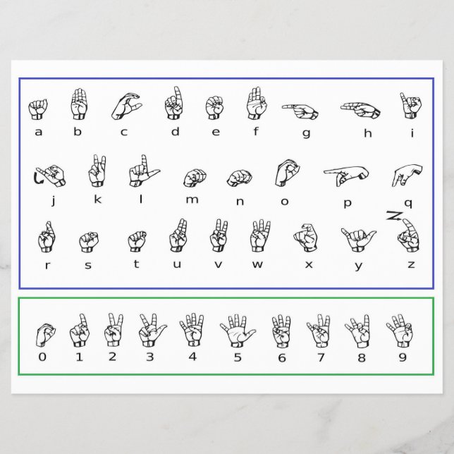 Läs ASL-teckenspråk, amerikanska nummer, alfabet Reklamblad (Framsidan)