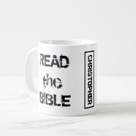 Läs bibeln vit och svart kaffemugg