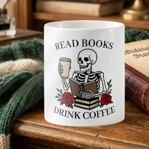 Läs böcker drick kaffe rolig skelett bokälskare kaffemugg
