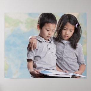 Läs- bok för koreanska barn near karta poster